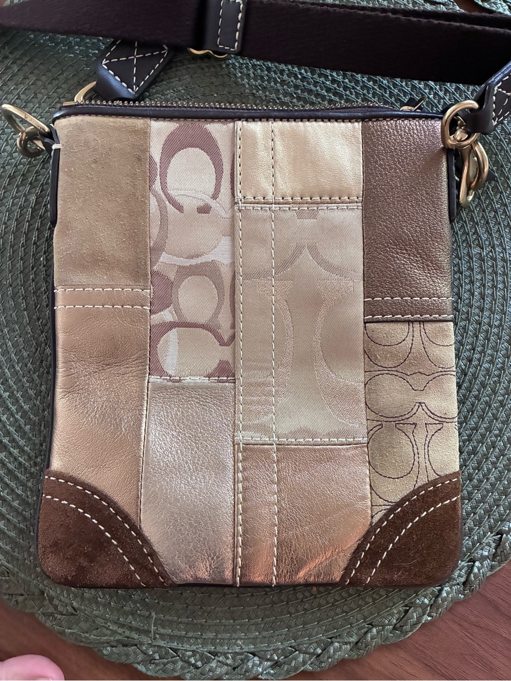 Coach Patchwork Crossbody Bag in Tan and Brown